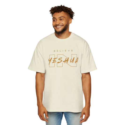 Men's Heavy Oversized Tee - Believe Yeshua Graphic Shirt