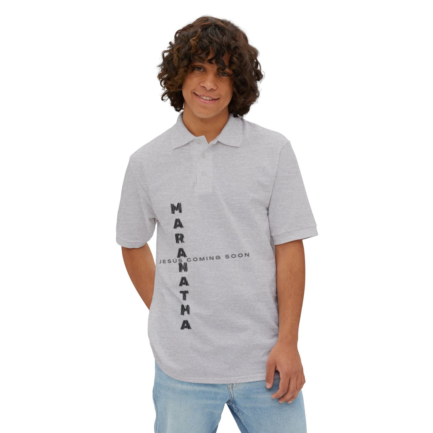 Faith-Inspired Men's Piqué Polo Shirt, Christian Apparel, Gift for Believers, Casual Outfit, Jesus Coming Soon