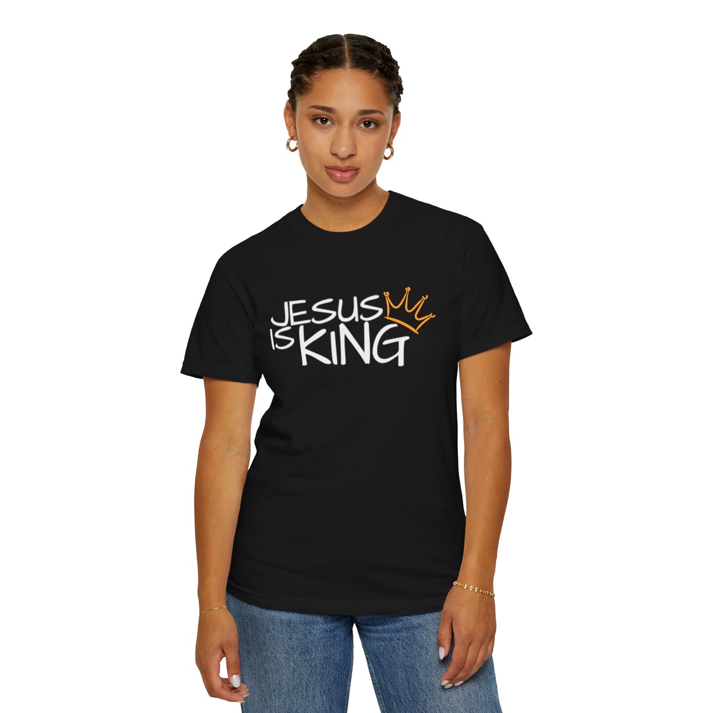 Unisex Garment-Dyed T-Shirt with 'Jesus is King' Print, Faith-Based Apparel, Christian Gift, Casual Wear, Church Event, Spiritual Expression
