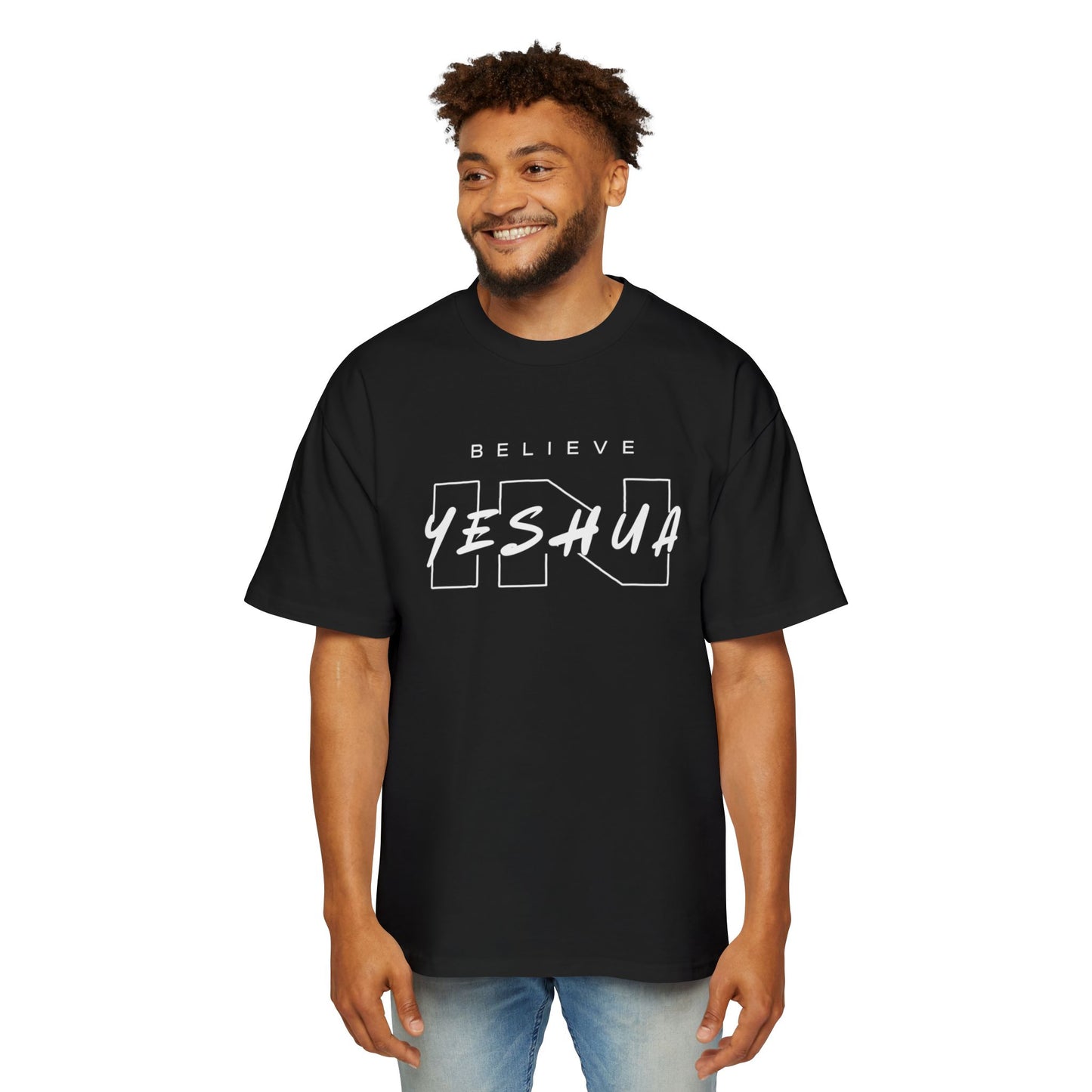 Men's Heavy Oversized Tee - Believe Yeshua Graphic Shirt