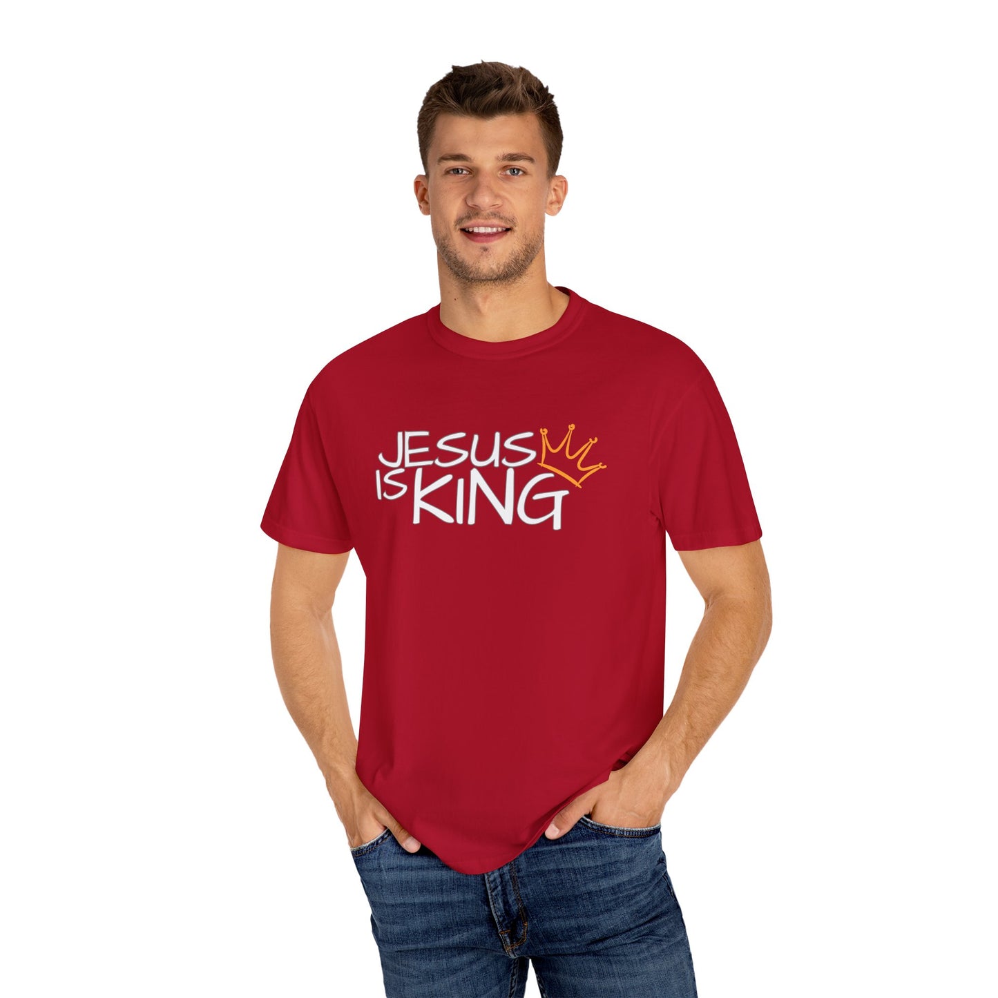 Unisex Garment-Dyed T-Shirt with 'Jesus is King' Print, Faith-Based Apparel, Christian Gift, Casual Wear, Church Event, Spiritual Expression