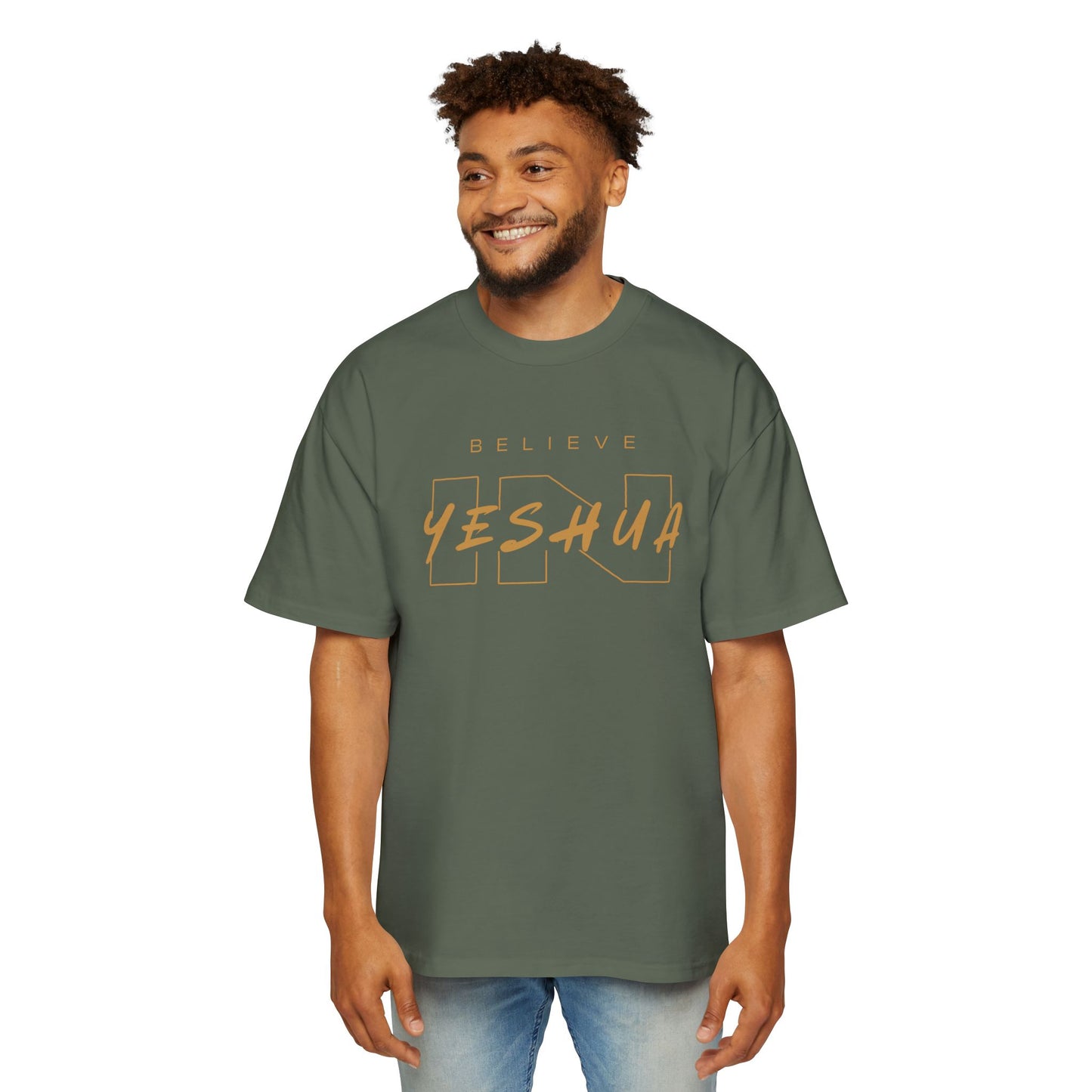 Men's Heavy Oversized Tee - Believe Yeshua Graphic Shirt
