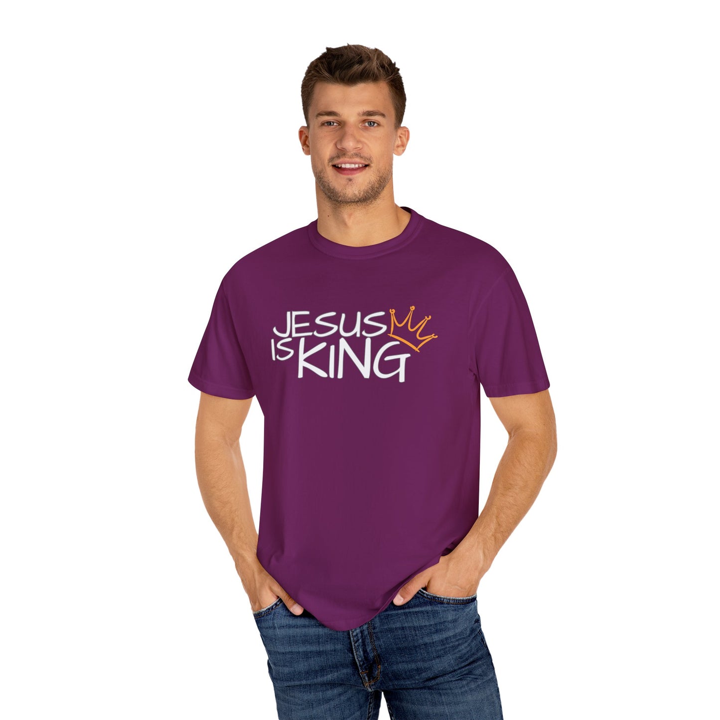 Unisex Garment-Dyed T-Shirt with 'Jesus is King' Print, Faith-Based Apparel, Christian Gift, Casual Wear, Church Event, Spiritual Expression