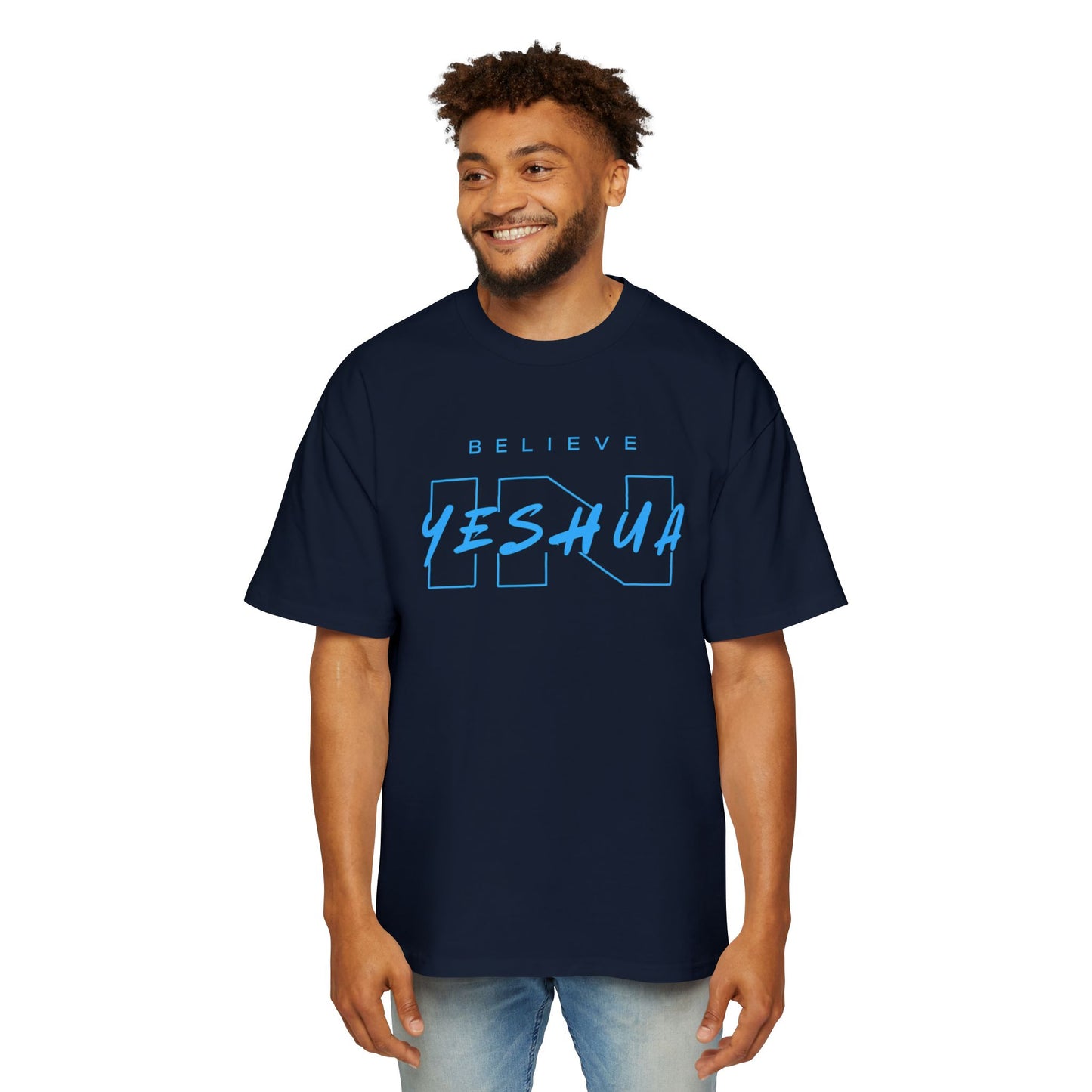 Men's Heavy Oversized Tee - Believe Yeshua Graphic Shirt
