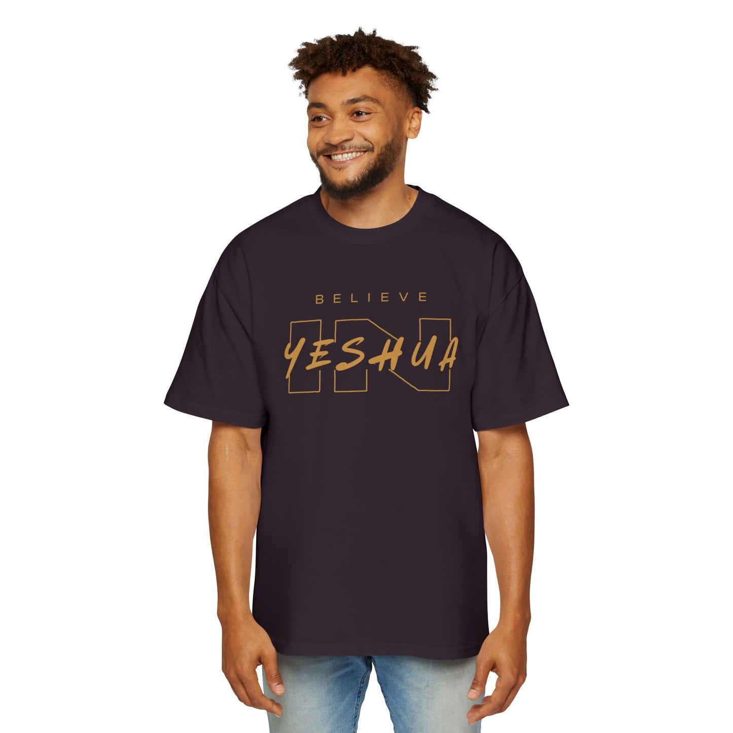 Men's Heavy Oversized Tee - Believe Yeshua Graphic Shirt