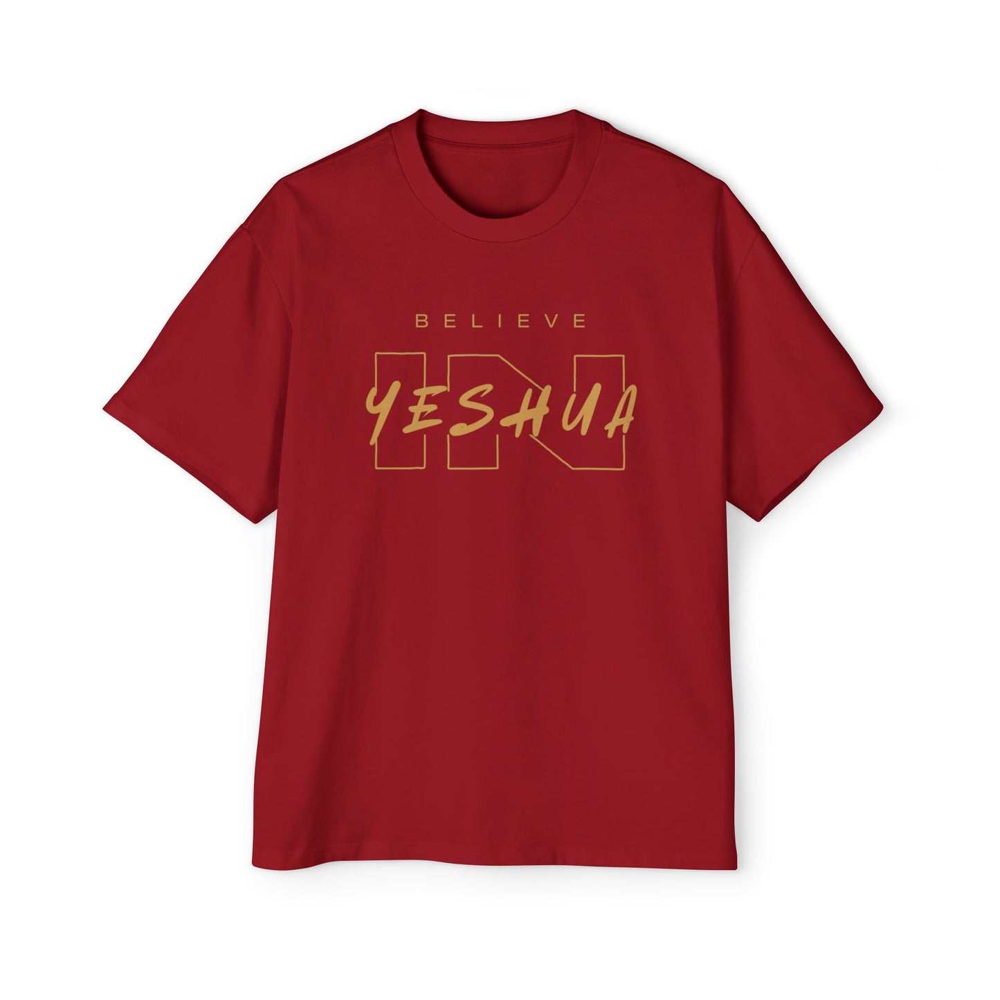 Men's Heavy Oversized Tee - Believe Yeshua Graphic Shirt