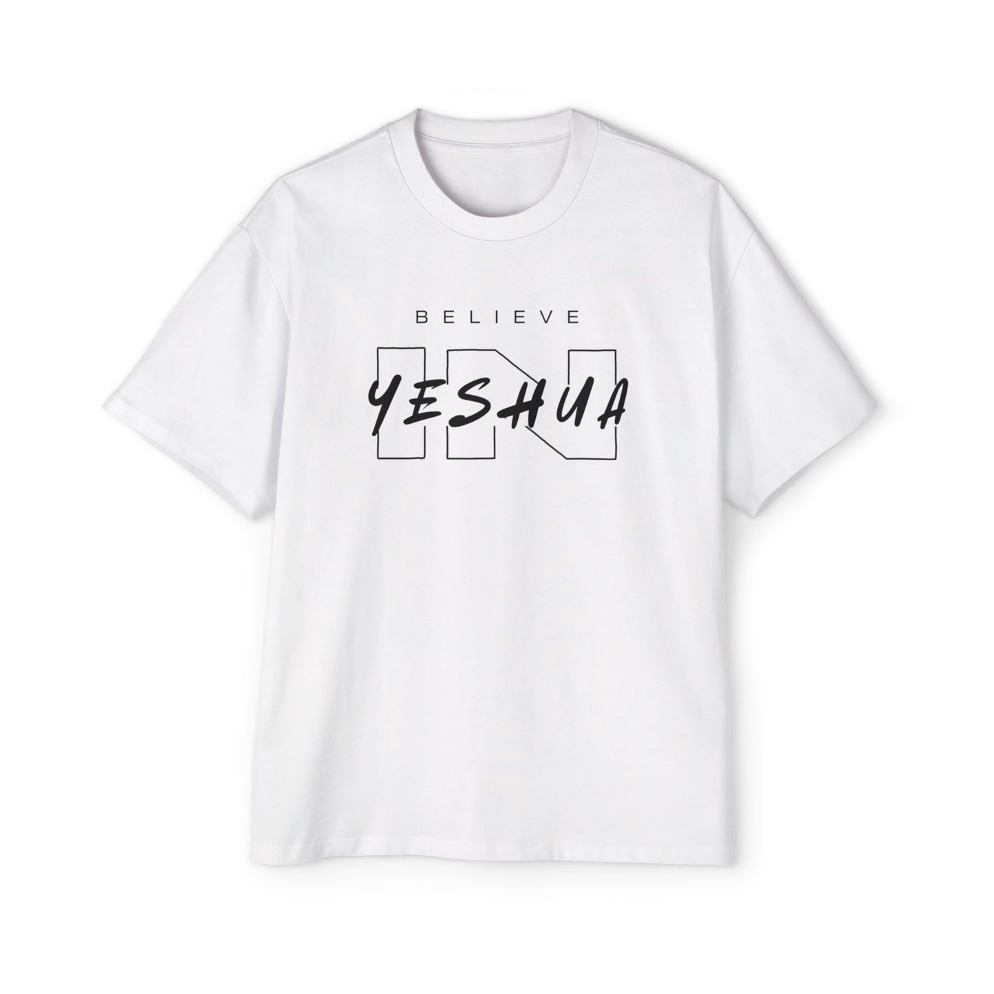 Men's Heavy Oversized Tee - Believe Yeshua Graphic Shirt