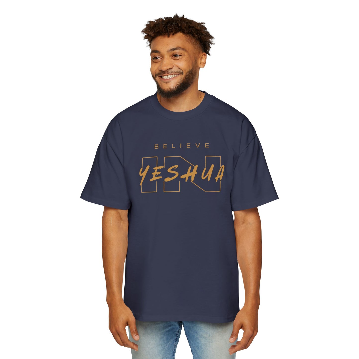 Men's Heavy Oversized Tee - Believe Yeshua Graphic Shirt