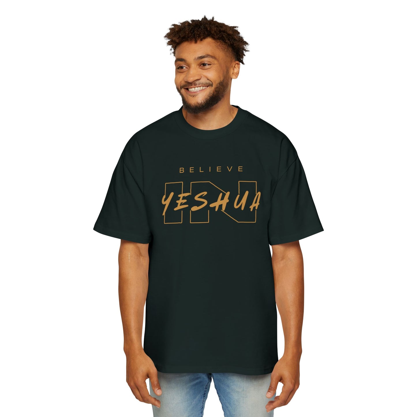 Men's Heavy Oversized Tee - Believe Yeshua Graphic Shirt