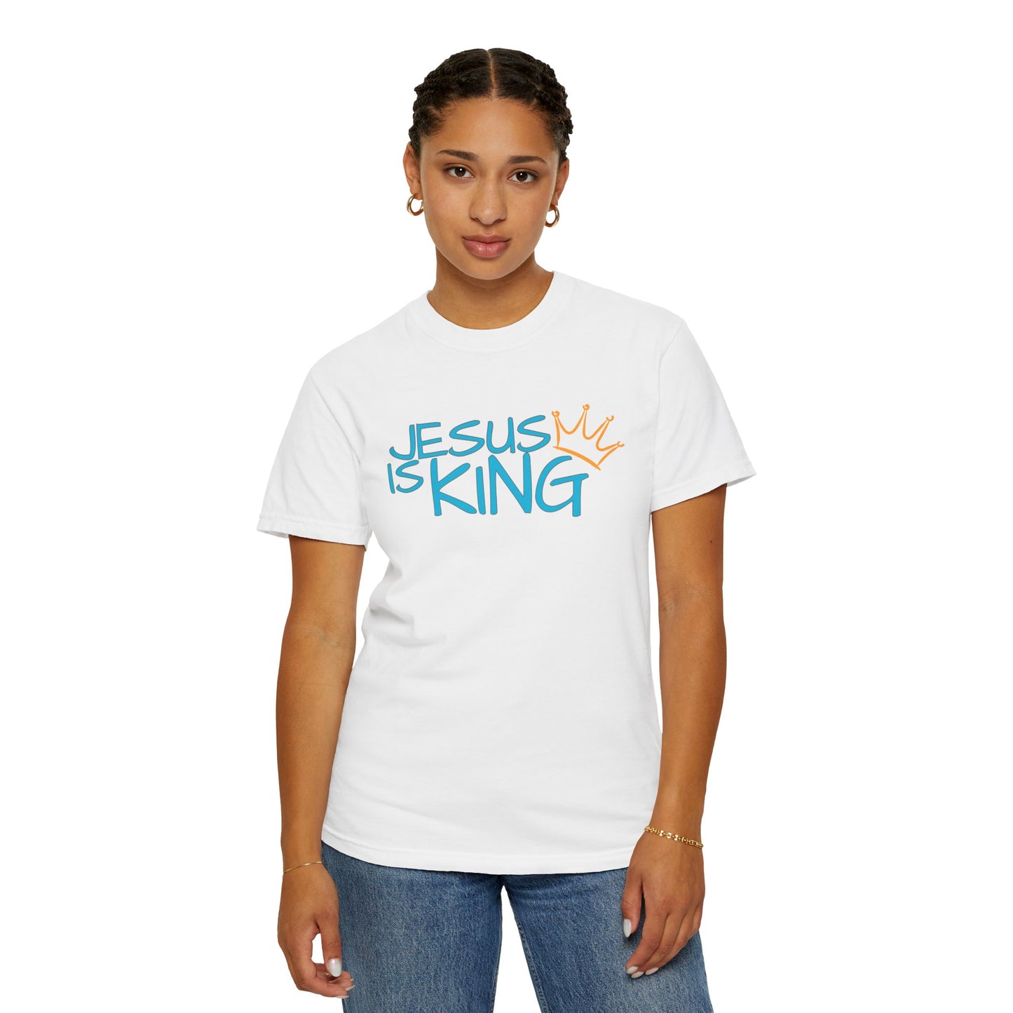 Unisex Garment-Dyed T-Shirt with 'Jesus is King' Print, Faith-Based Apparel, Christian Gift, Casual Wear, Church Event, Spiritual Expression