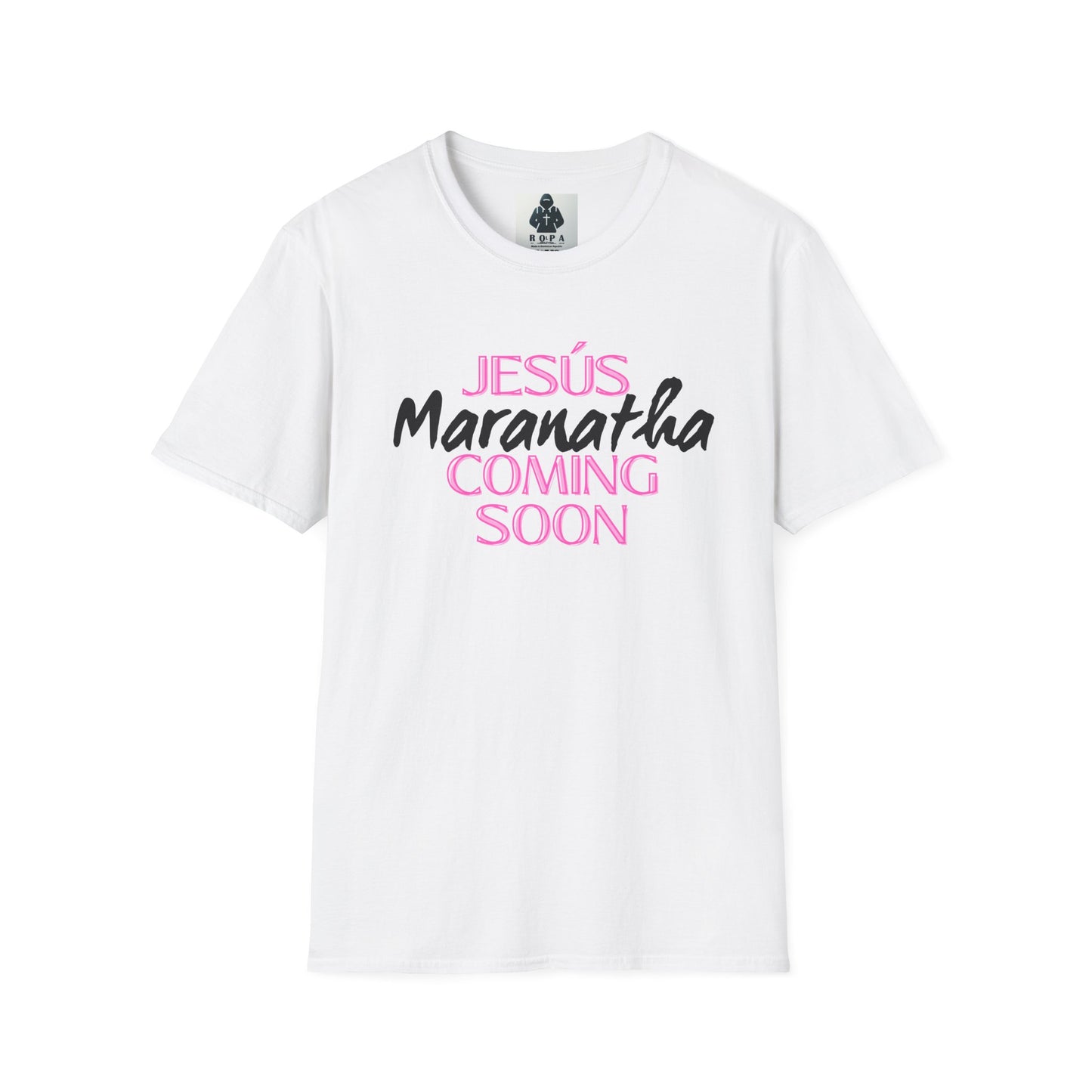 Pink lt of Unisex Softstyle T-Shirt - 'Jesús Maranatha Coming Soon' Spiritual Tee