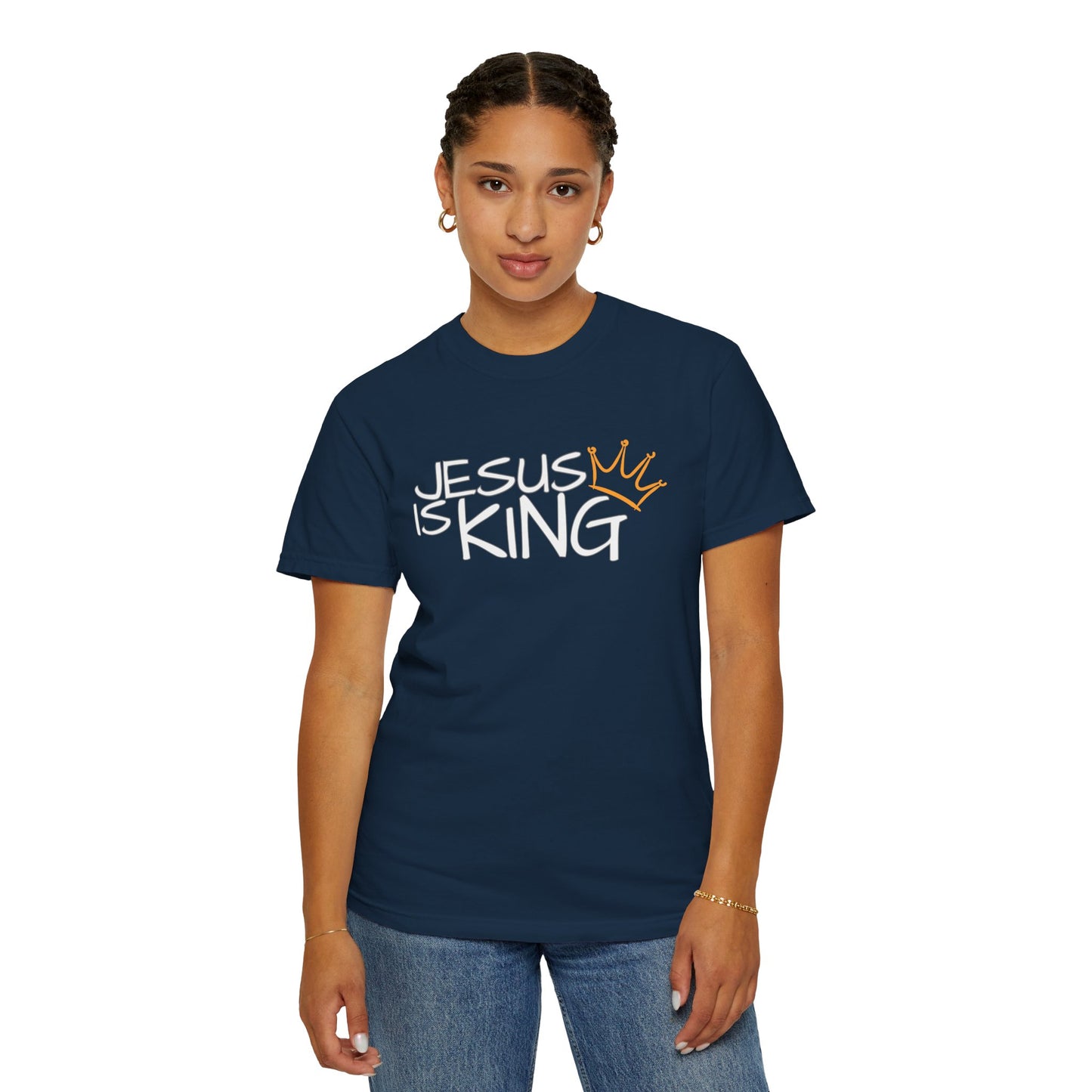 Unisex Garment-Dyed T-Shirt with 'Jesus is King' Print, Faith-Based Apparel, Christian Gift, Casual Wear, Church Event, Spiritual Expression