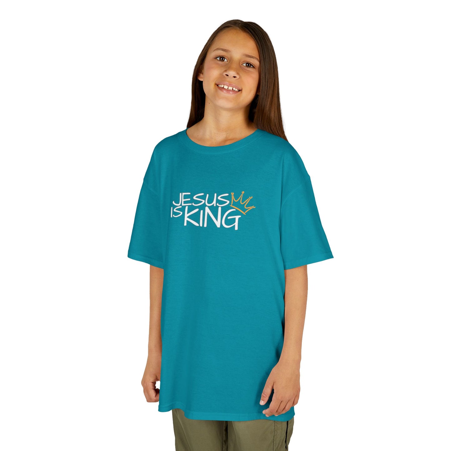Jesus is King Kids Tee, Heavy Cotton T-Shirt, Christian Kids Apparel, Religious Gift for Children, Faith-Based Fashion