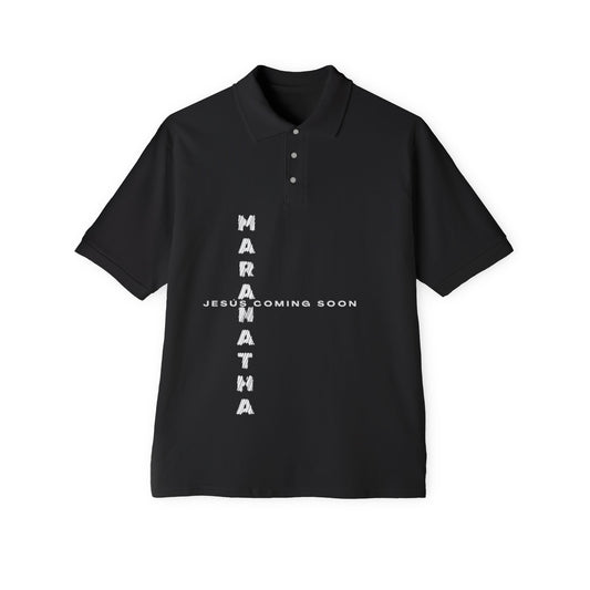 Faith-Inspired Men's Piqué Polo Shirt, Christian Apparel, Gift for Believers, Casual Outfit, Jesus Coming Soon