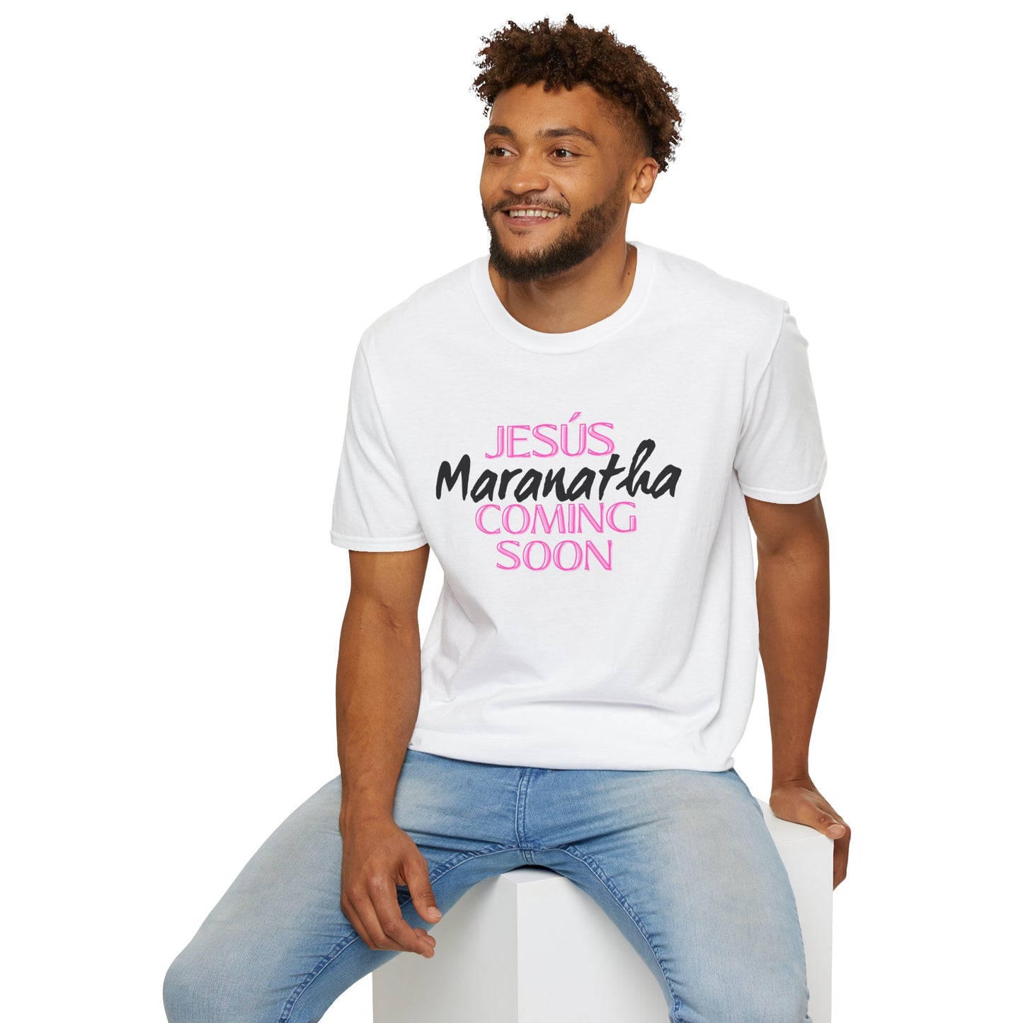 Pink lt of Unisex Softstyle T-Shirt - 'Jesús Maranatha Coming Soon' Spiritual Tee