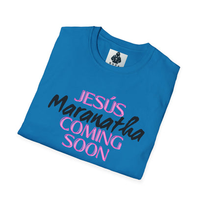 Pink lt of Unisex Softstyle T-Shirt - 'Jesús Maranatha Coming Soon' Spiritual Tee