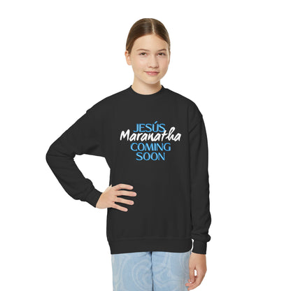 Youth Crewneck Sweatshirt - JESÚS MARANATHA COMING SOON - Faith-Inspired Apparel for Teens