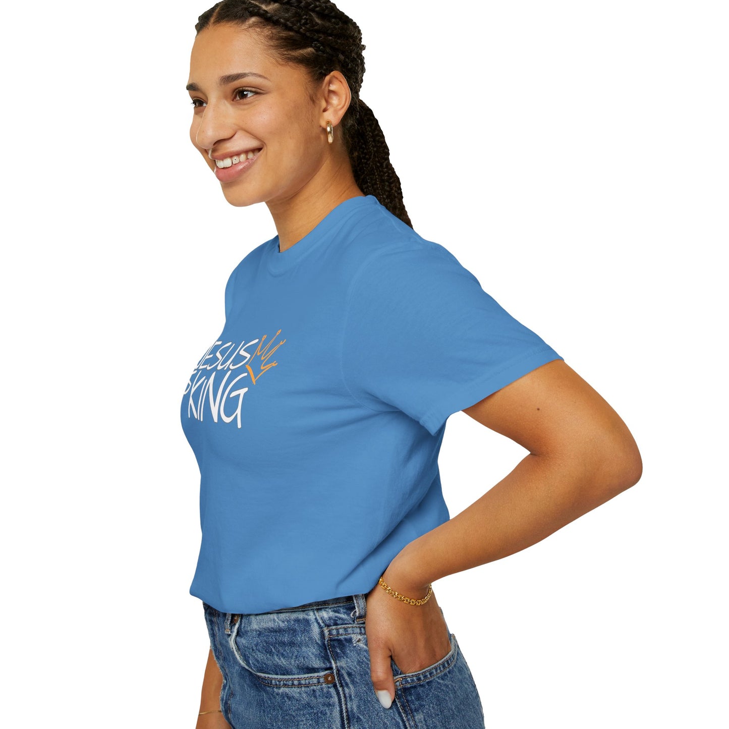 Unisex Garment-Dyed T-Shirt with 'Jesus is King' Print, Faith-Based Apparel, Christian Gift, Casual Wear, Church Event, Spiritual Expression