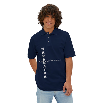 Faith-Inspired Men's Piqué Polo Shirt, Christian Apparel, Gift for Believers, Casual Outfit, Jesus Coming Soon