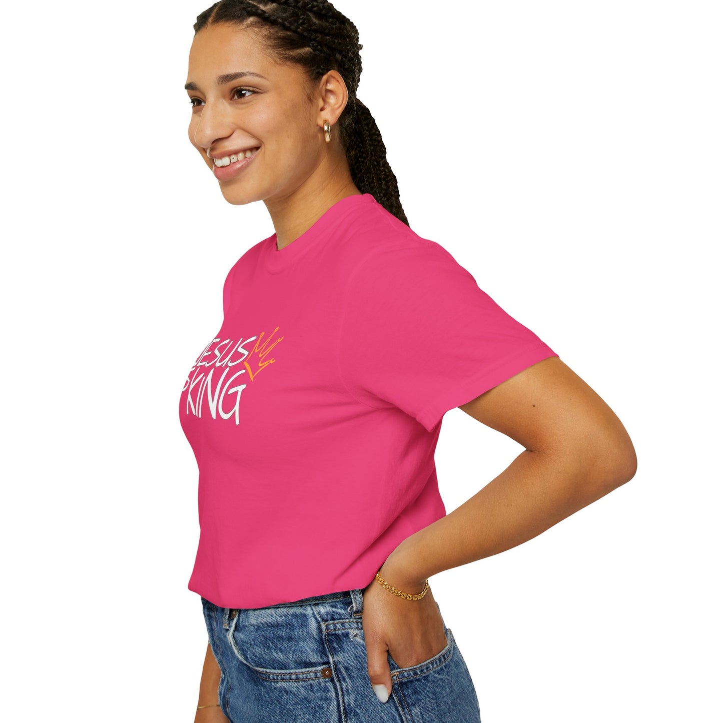 Unisex Garment-Dyed T-Shirt with 'Jesus is King' Print, Faith-Based Apparel, Christian Gift, Casual Wear, Church Event, Spiritual Expression