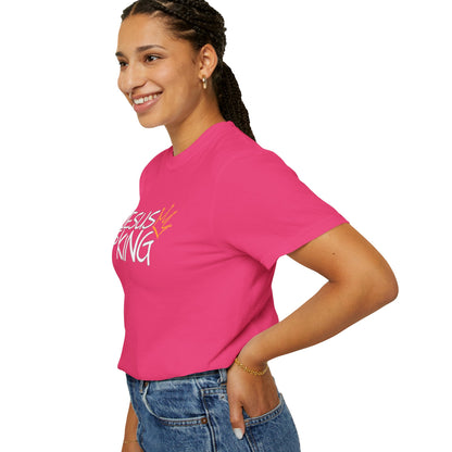 Unisex Garment-Dyed T-Shirt with 'Jesus is King' Print, Faith-Based Apparel, Christian Gift, Casual Wear, Church Event, Spiritual Expression