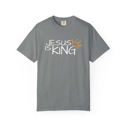 Unisex Garment-Dyed T-Shirt with 'Jesus is King' Print, Faith-Based Apparel, Christian Gift, Casual Wear, Church Event, Spiritual Expression