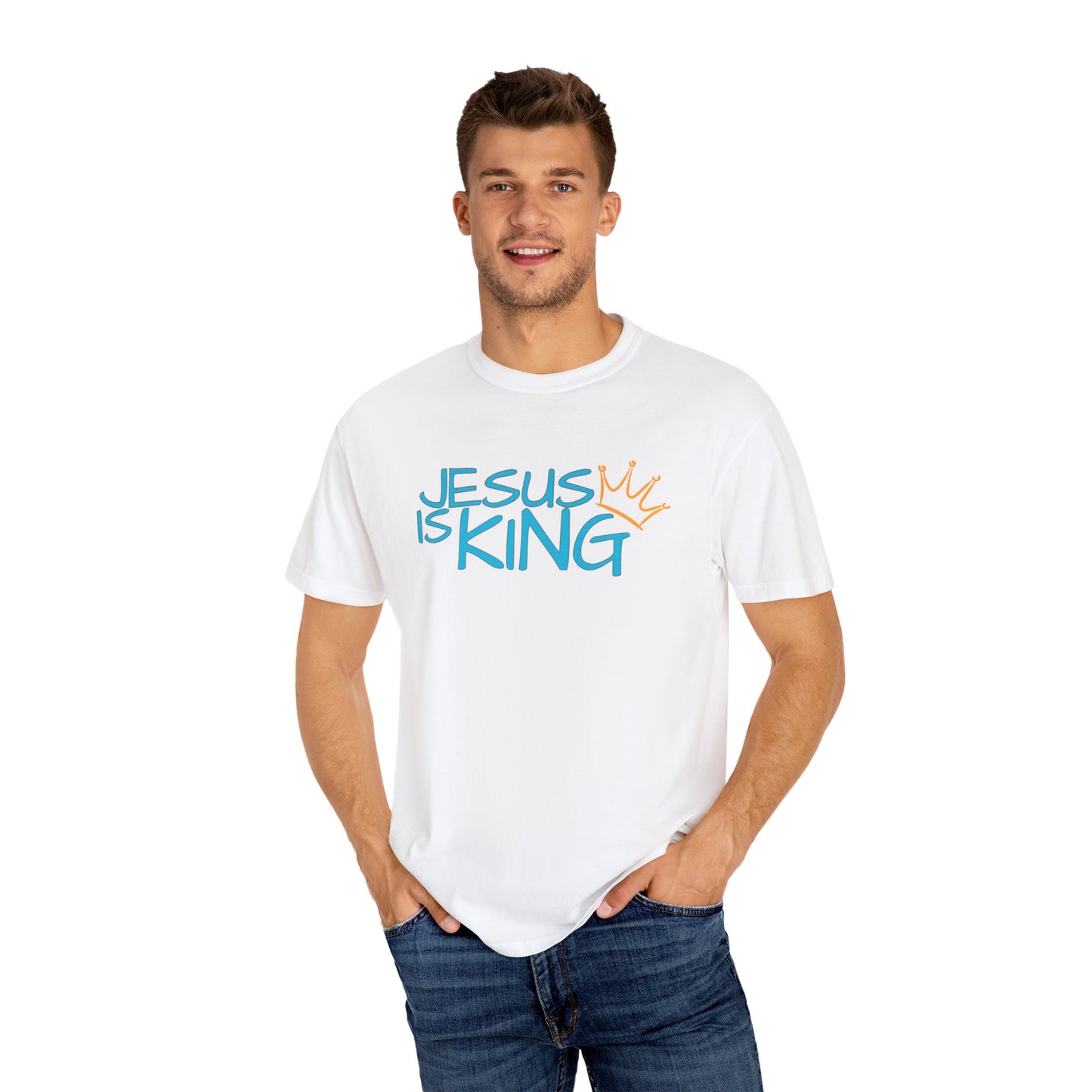 Unisex Garment-Dyed T-Shirt with 'Jesus is King' Print, Faith-Based Apparel, Christian Gift, Casual Wear, Church Event, Spiritual Expression