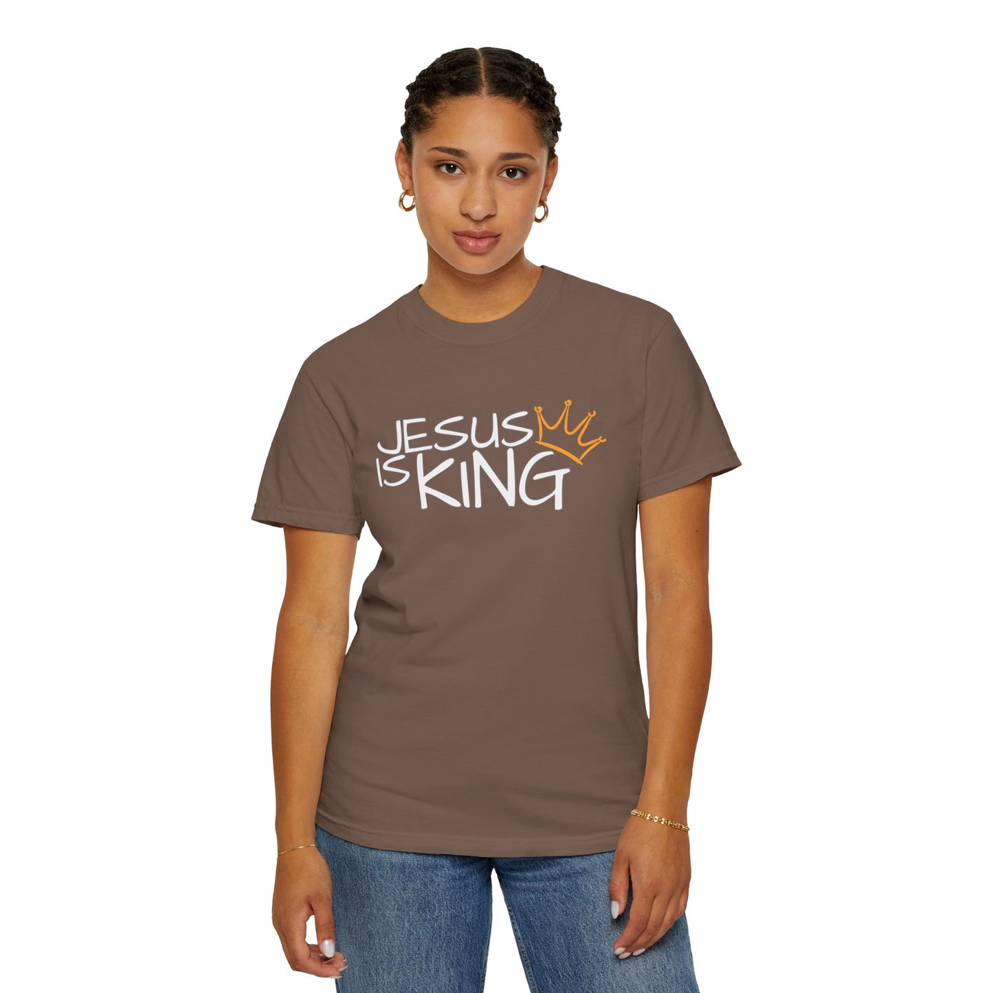 Unisex Garment-Dyed T-Shirt with 'Jesus is King' Print, Faith-Based Apparel, Christian Gift, Casual Wear, Church Event, Spiritual Expression