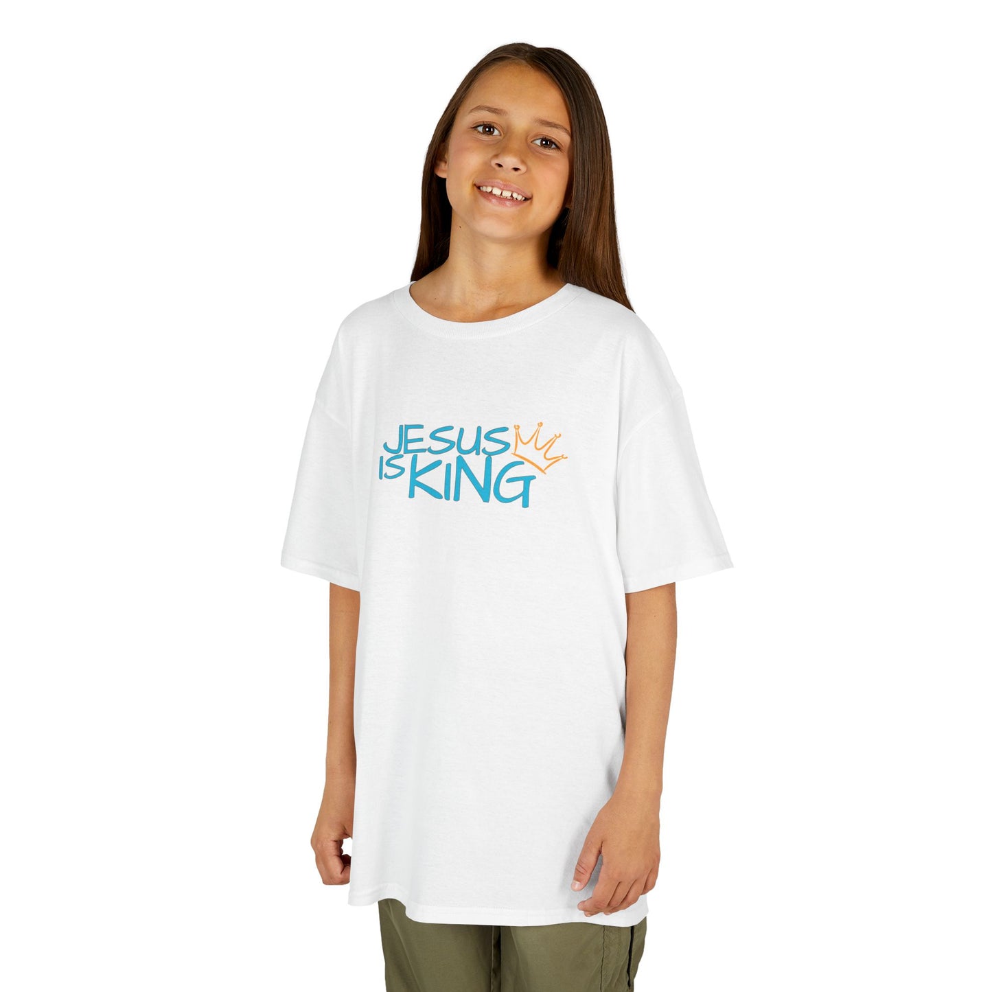 Jesus is King Kids Tee, Heavy Cotton T-Shirt, Christian Kids Apparel, Religious Gift for Children, Faith-Based Fashion