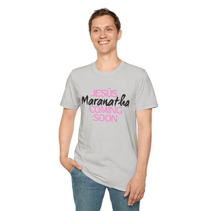 Pink lt of Unisex Softstyle T-Shirt - 'Jesús Maranatha Coming Soon' Spiritual Tee