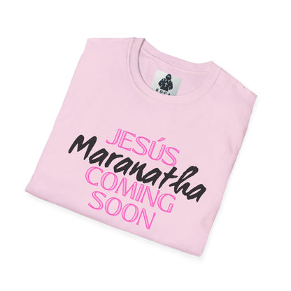 Pink lt of Unisex Softstyle T-Shirt - 'Jesús Maranatha Coming Soon' Spiritual Tee