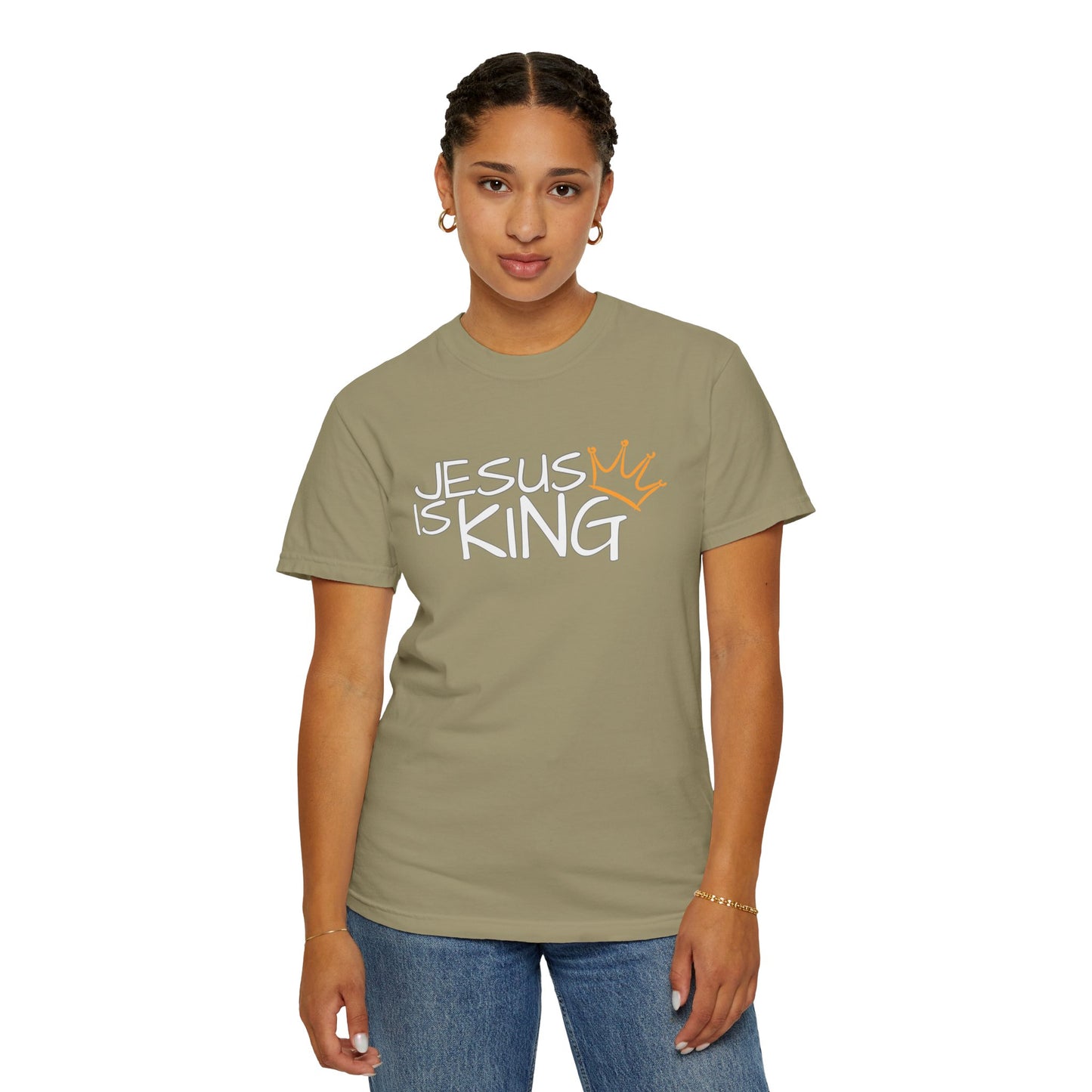 Unisex Garment-Dyed T-Shirt with 'Jesus is King' Print, Faith-Based Apparel, Christian Gift, Casual Wear, Church Event, Spiritual Expression