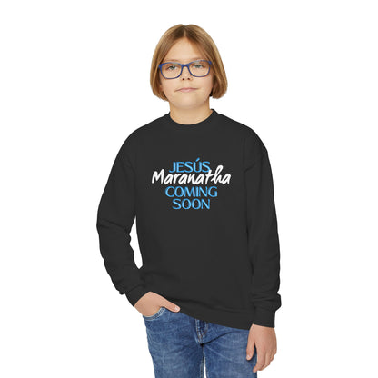 Youth Crewneck Sweatshirt - JESÚS MARANATHA COMING SOON - Faith-Inspired Apparel for Teens