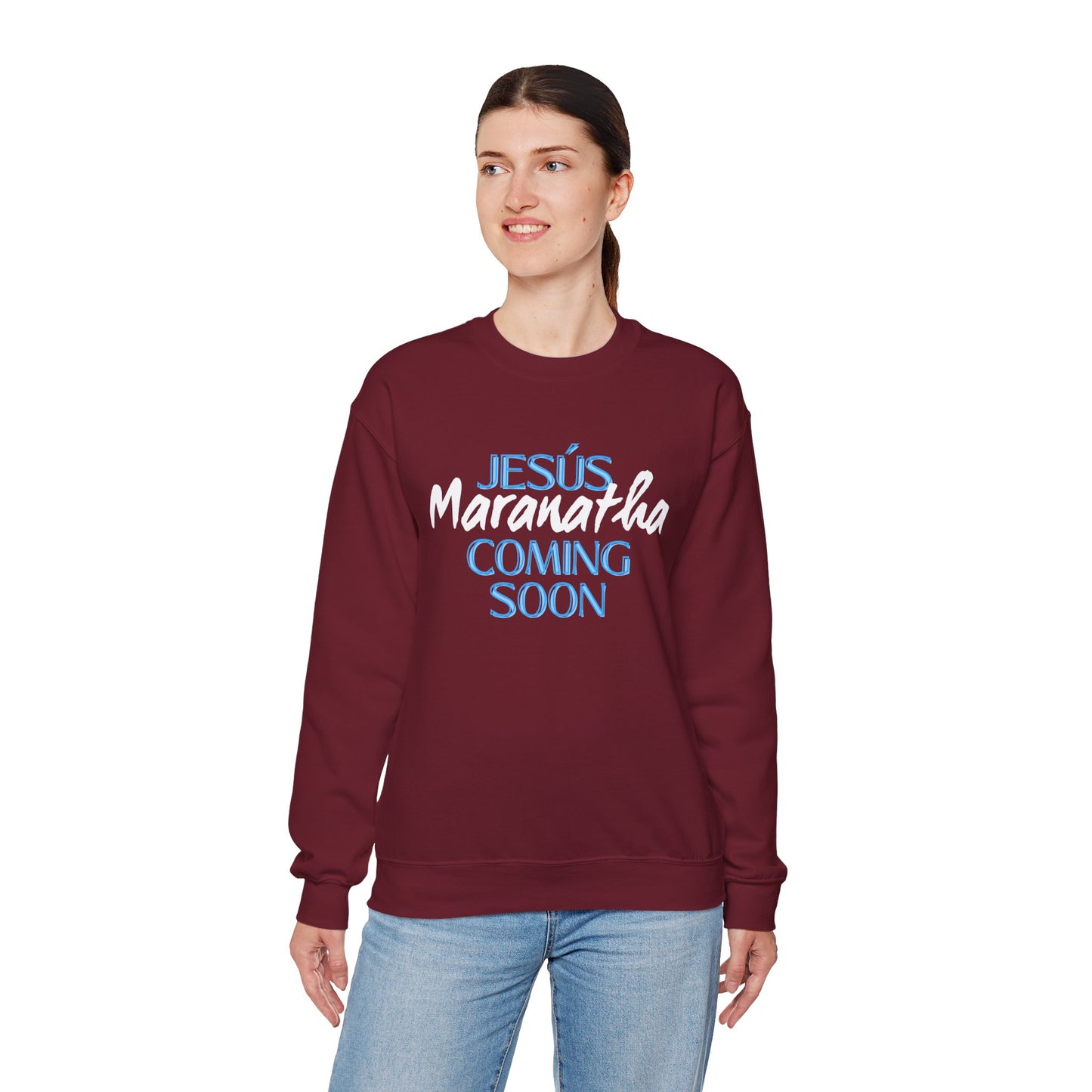 Unisex Heavy Blend™ Crewneck Sweatshirt - "JESÚS Maranatha COMING SOON" - Faith-Based Christian Apparel