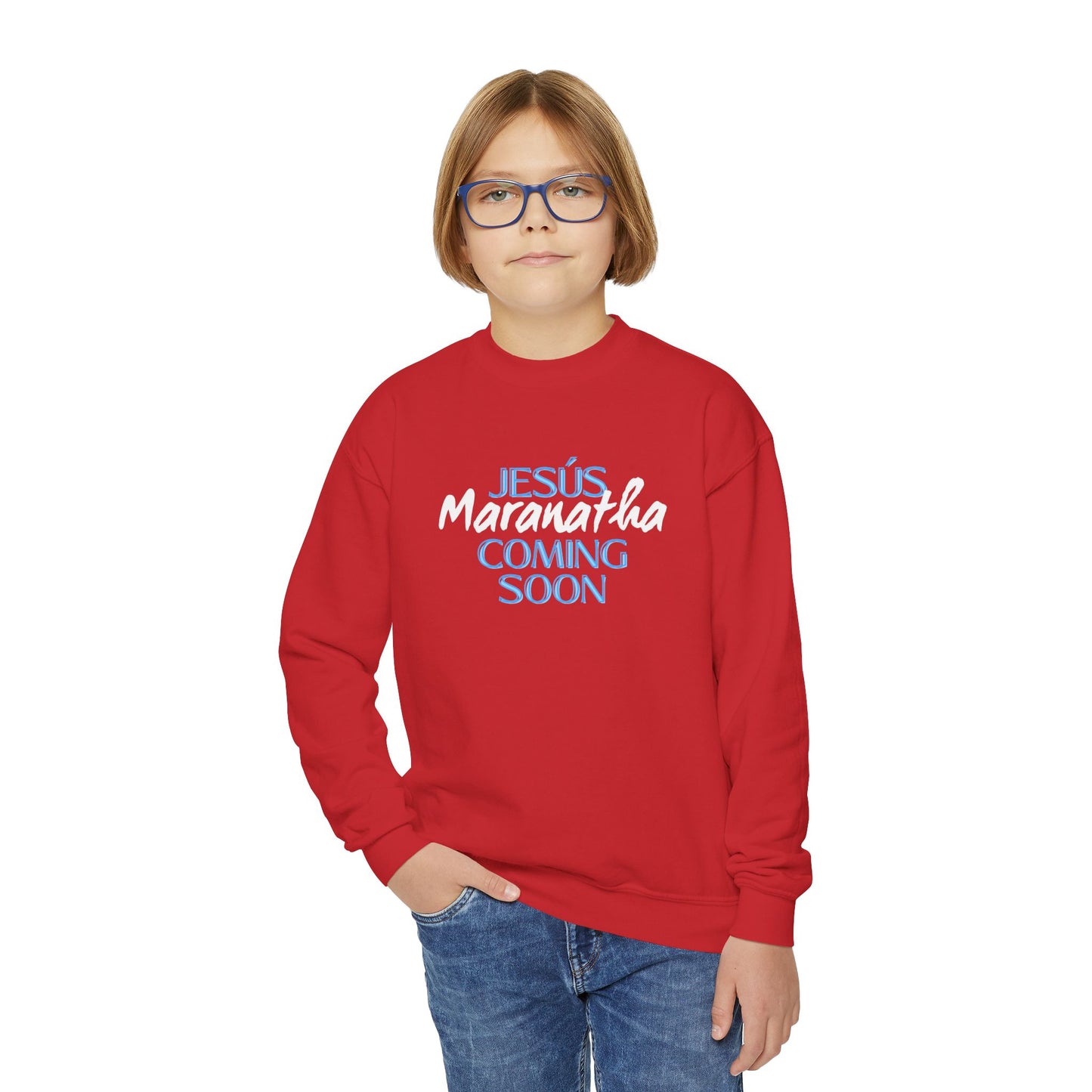 Youth Crewneck Sweatshirt - JESÚS MARANATHA COMING SOON - Faith-Inspired Apparel for Teens