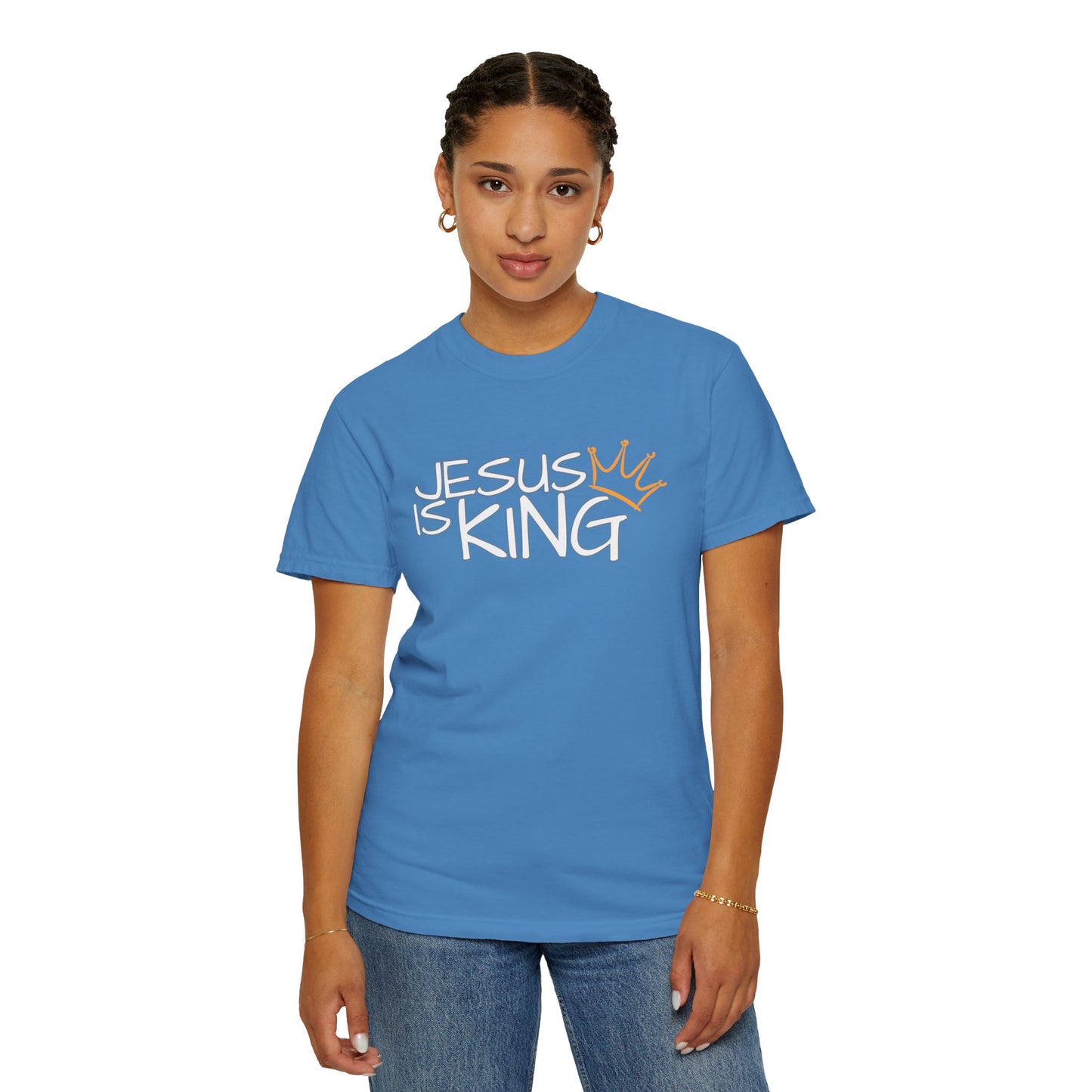 Unisex Garment-Dyed T-Shirt with 'Jesus is King' Print, Faith-Based Apparel, Christian Gift, Casual Wear, Church Event, Spiritual Expression
