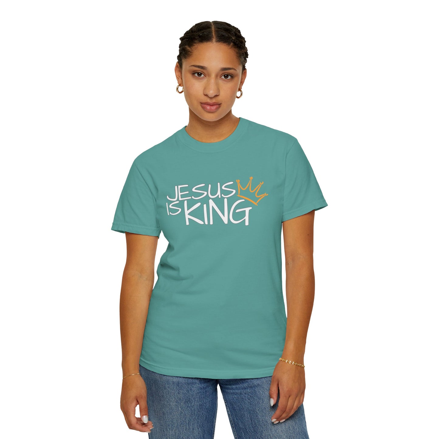 Unisex Garment-Dyed T-Shirt with 'Jesus is King' Print, Faith-Based Apparel, Christian Gift, Casual Wear, Church Event, Spiritual Expression