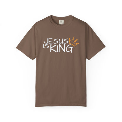 Unisex Garment-Dyed T-Shirt with 'Jesus is King' Print, Faith-Based Apparel, Christian Gift, Casual Wear, Church Event, Spiritual Expression