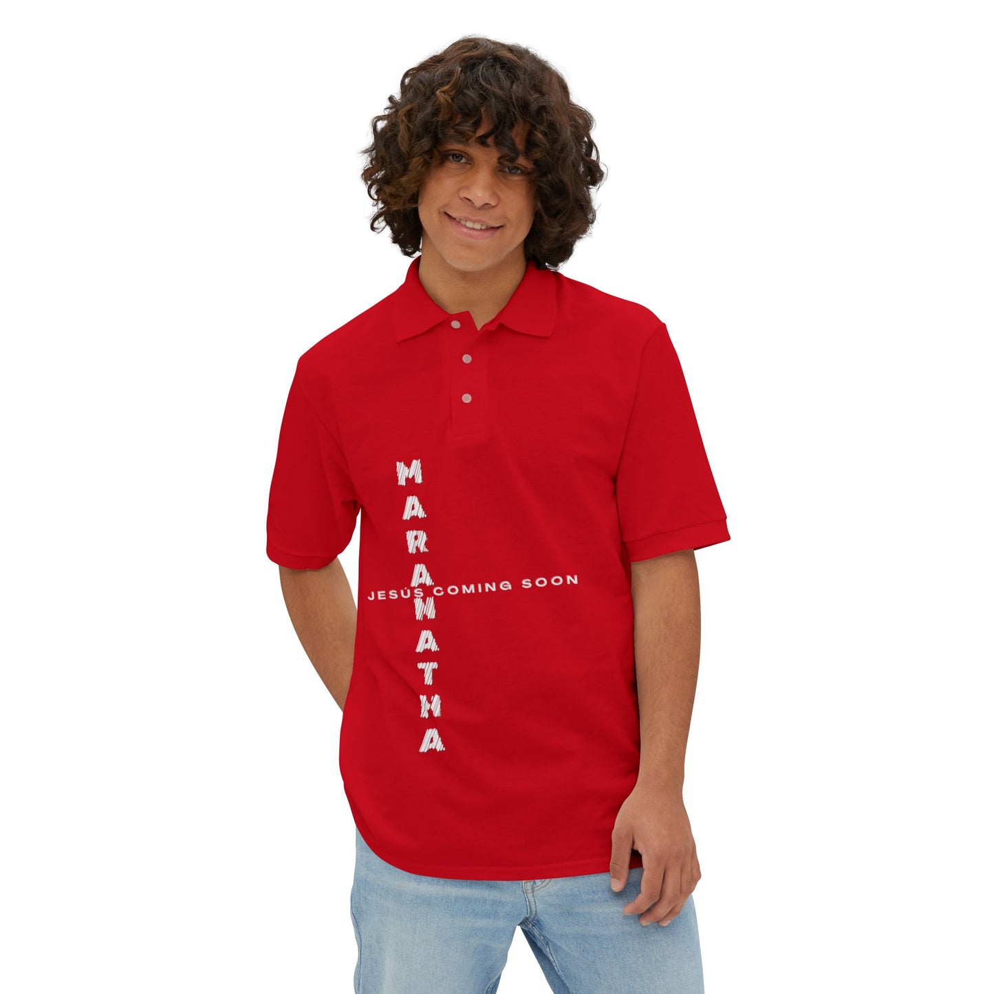 Faith-Inspired Men's Piqué Polo Shirt, Christian Apparel, Gift for Believers, Casual Outfit, Jesus Coming Soon
