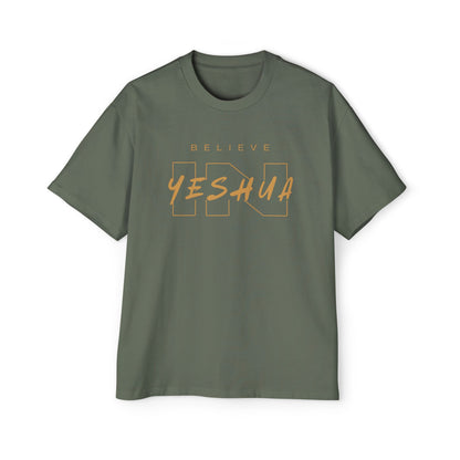 Men's Heavy Oversized Tee - Believe Yeshua Graphic Shirt