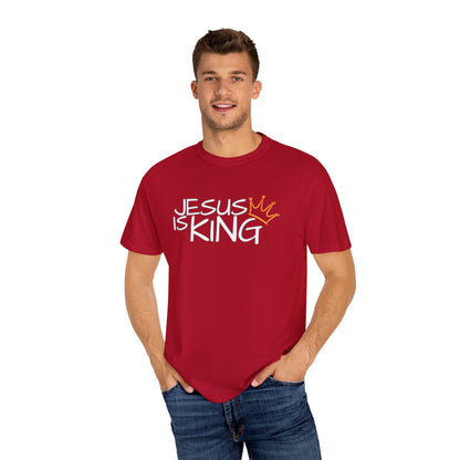 Unisex Garment-Dyed T-Shirt with 'Jesus is King' Print, Faith-Based Apparel, Christian Gift, Casual Wear, Church Event, Spiritual Expression