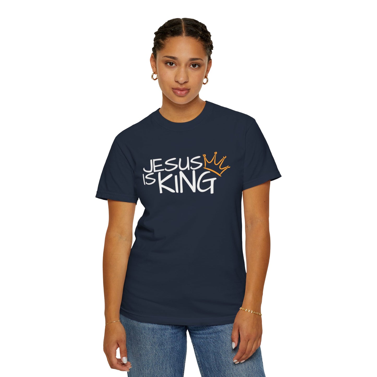 Unisex Garment-Dyed T-Shirt with 'Jesus is King' Print, Faith-Based Apparel, Christian Gift, Casual Wear, Church Event, Spiritual Expression