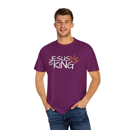 Unisex Garment-Dyed T-Shirt with 'Jesus is King' Print, Faith-Based Apparel, Christian Gift, Casual Wear, Church Event, Spiritual Expression