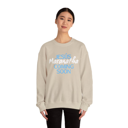 Unisex Heavy Blend™ Crewneck Sweatshirt - "JESÚS Maranatha COMING SOON" - Faith-Based Christian Apparel