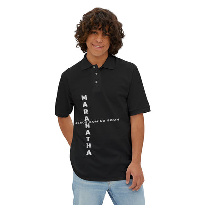 Faith-Inspired Men's Piqué Polo Shirt, Christian Apparel, Gift for Believers, Casual Outfit, Jesus Coming Soon