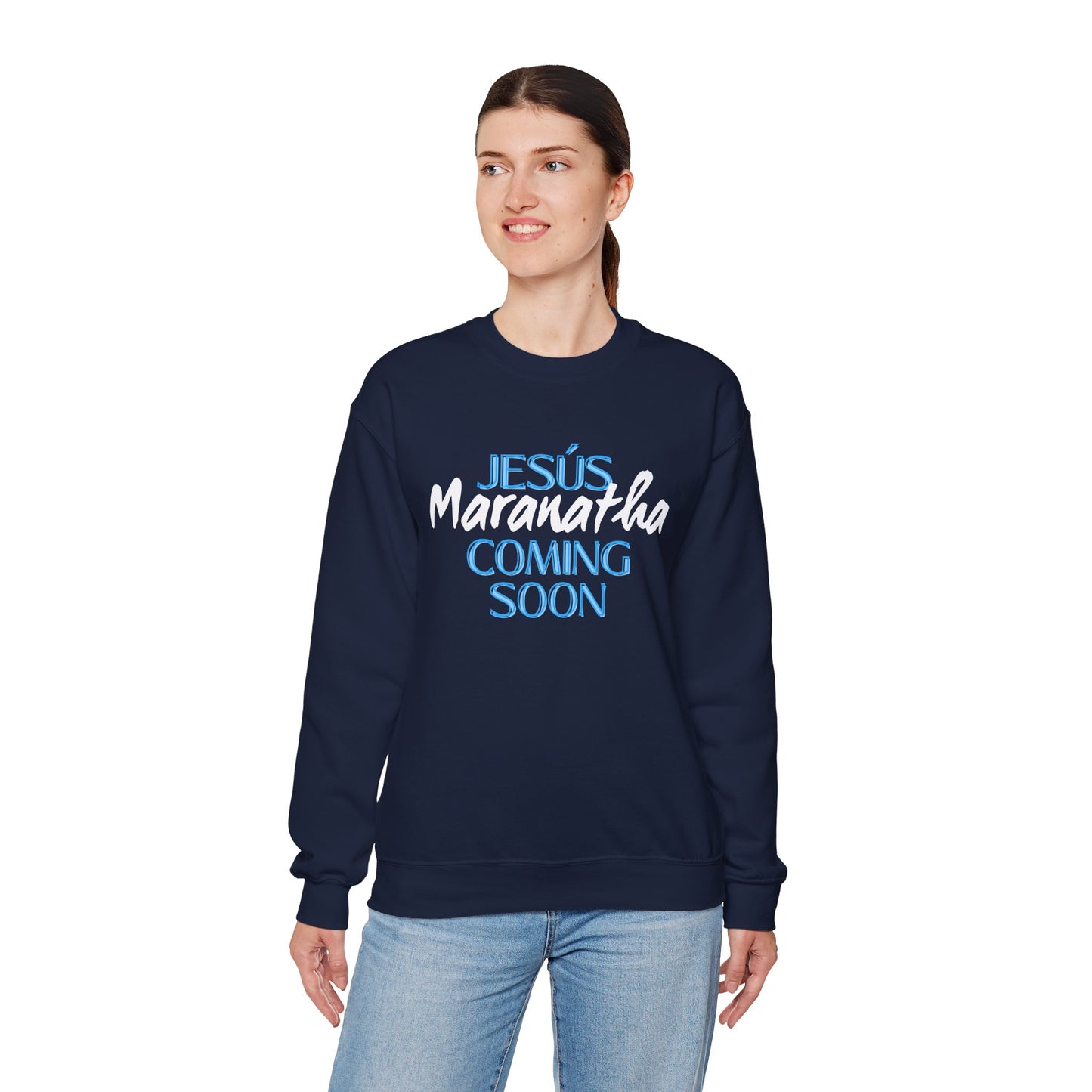 Unisex Heavy Blend™ Crewneck Sweatshirt - "JESÚS Maranatha COMING SOON" - Faith-Based Christian Apparel