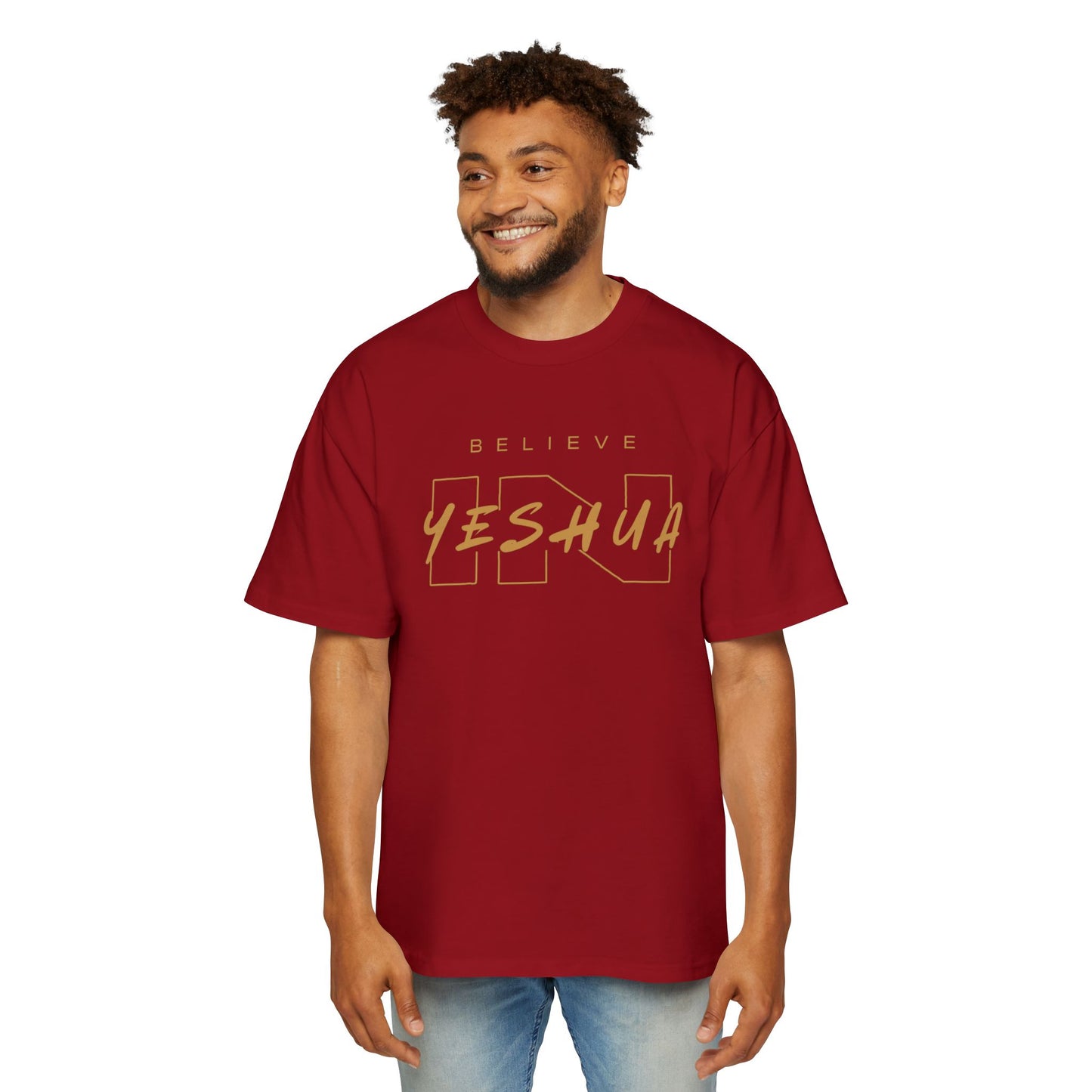 Men's Heavy Oversized Tee - Believe Yeshua Graphic Shirt