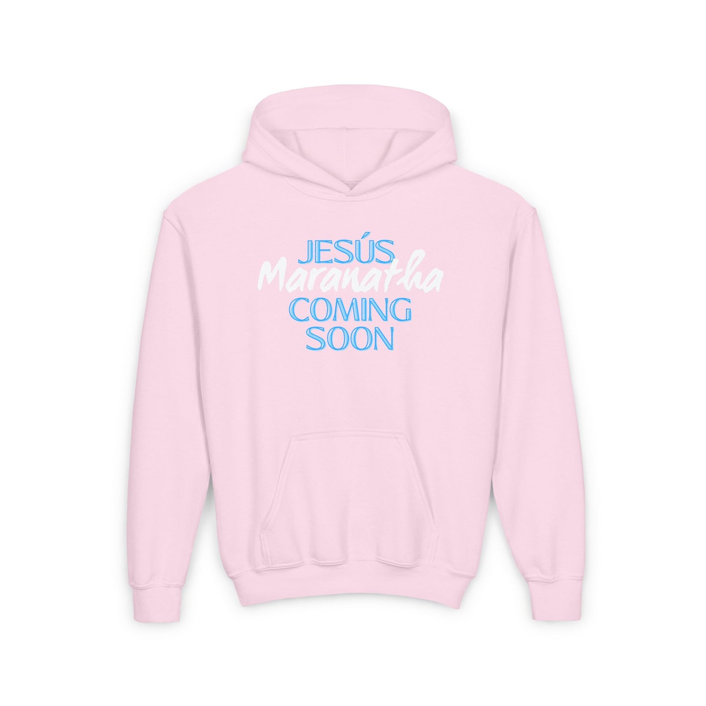Youth Heavy Blend Hoodie with 'Jesus Maranatha Coming Soon' Design - Faith-Inspired Apparel for Teens
