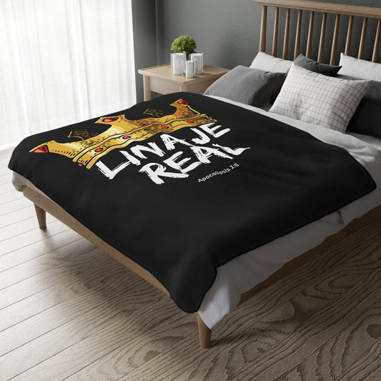 Black LINAJE REAL Crown Microfiber Blanket - Cozy Two-Sided Print for Comfort and Inspiration