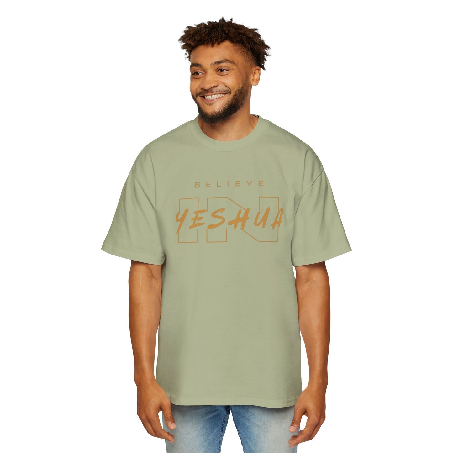 Men's Heavy Oversized Tee - Believe Yeshua Graphic Shirt